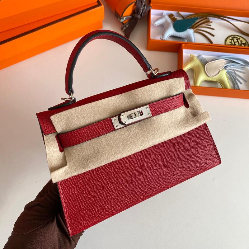 Hermes Kelly Mini Second Generation 22EP Q5 Flag Red Silver Button